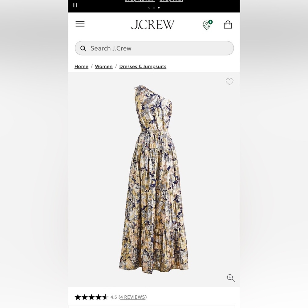 NWT J. Crew Collection One-Shoulder Silk Dress in Navy and Gold Floral Size 6